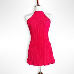 NWT By Anthropologie Halter Plissé Romper in Strawberry Pink, 6, 60s Barbie